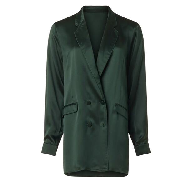 Silk Laundry Dark Green Silk Oversized Blazer XL Boxy Unstructured Designer $345 - Picture 9 of 13